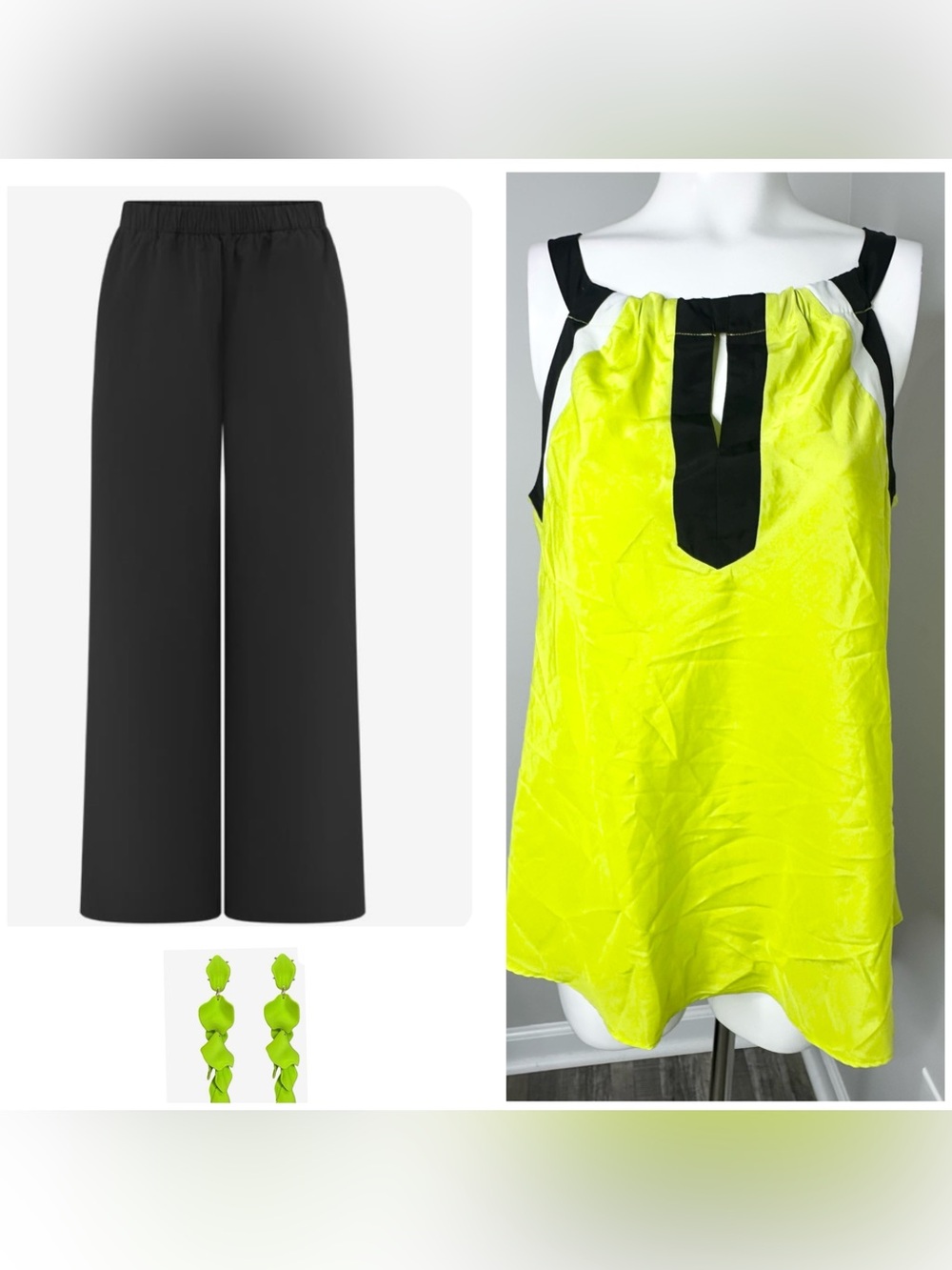 ECI Neon Lime and Black Contrast Sleeveless Top- m